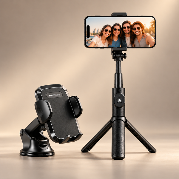 Hezire Selfie Stick Tripod + Car Phone Holder Bundle | Bluetooth Remote Included