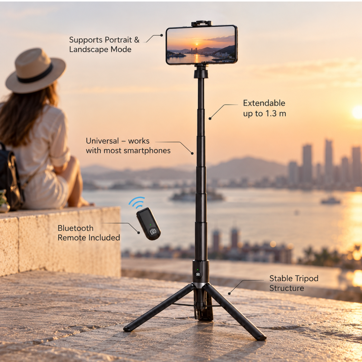 Hezire Selfie Stick Tripod + Car Phone Holder Bundle | Bluetooth Remote Included