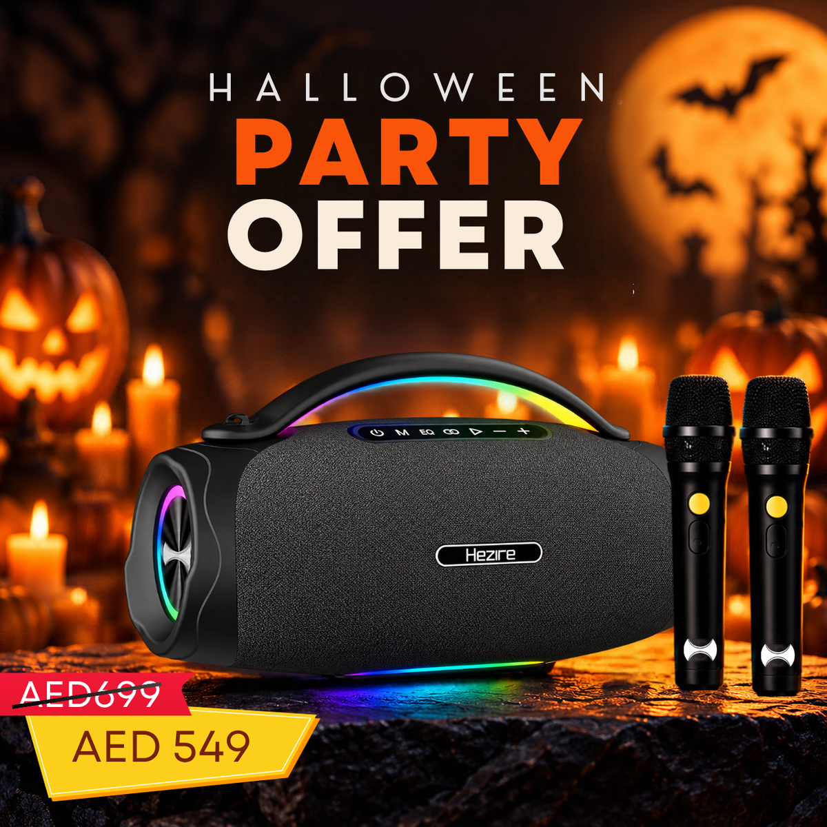 Hezire H-Sound Thunder Halloween Party Bundle | Speaker + 2 Wireless Microphones
