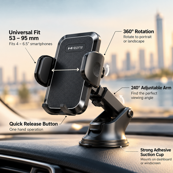 Hezire Selfie Stick Tripod + Car Phone Holder Bundle | Bluetooth Remote Included