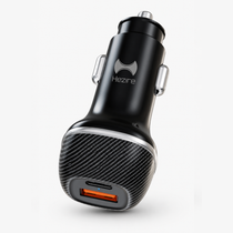 Hezire H-Drive Bolt 90W PD and USB fast car charger with multiple ports and sleek black design.