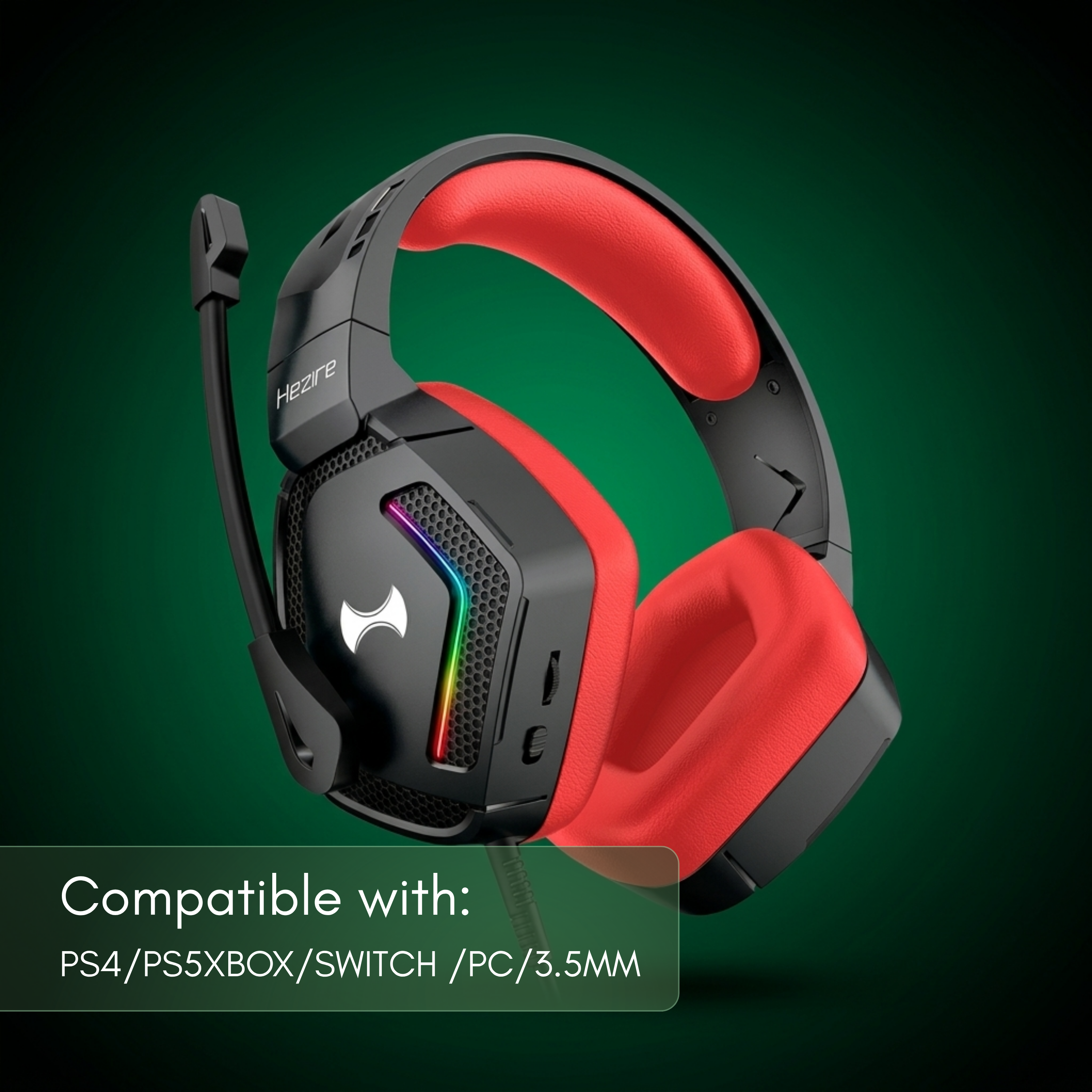 GHS-250 Wired Gaming Headset with RGB Lights - Red